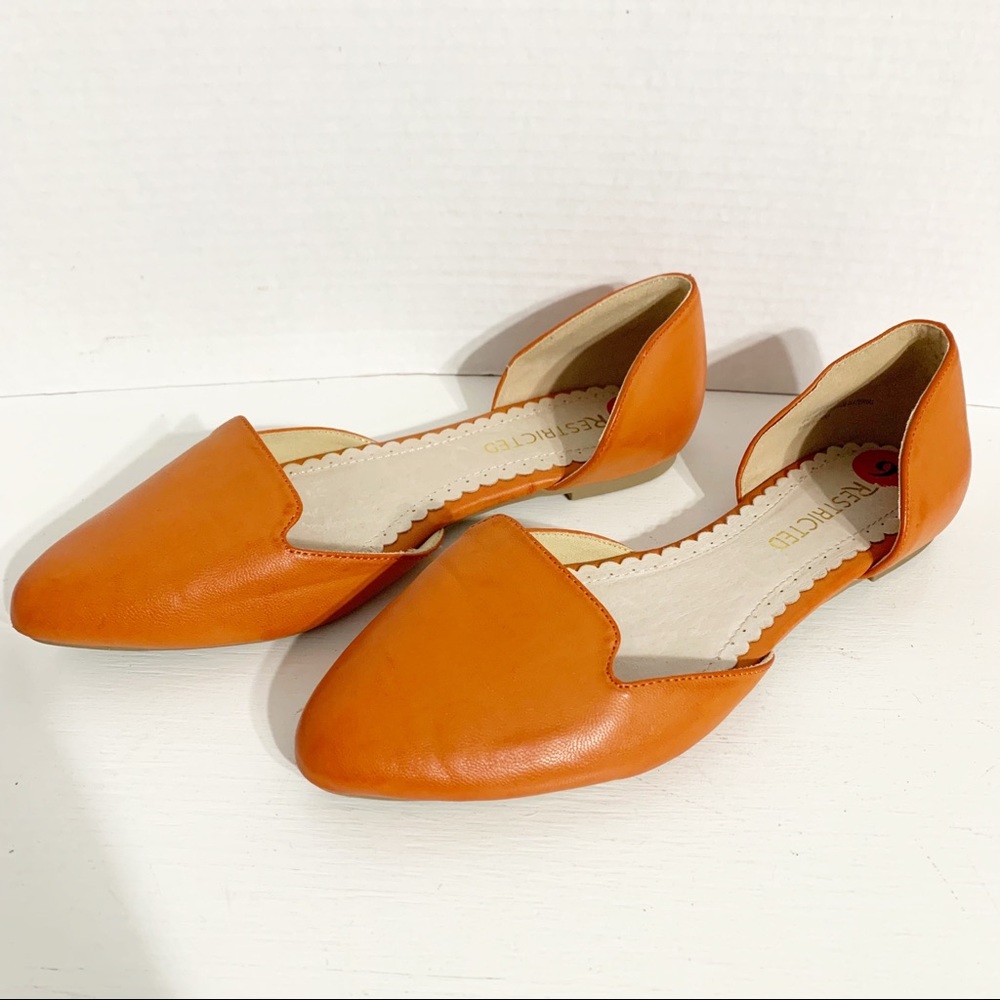 Restricted Faux Leather Slip-on Pointed Toe d'Orsay Ballet Flats Tangerine